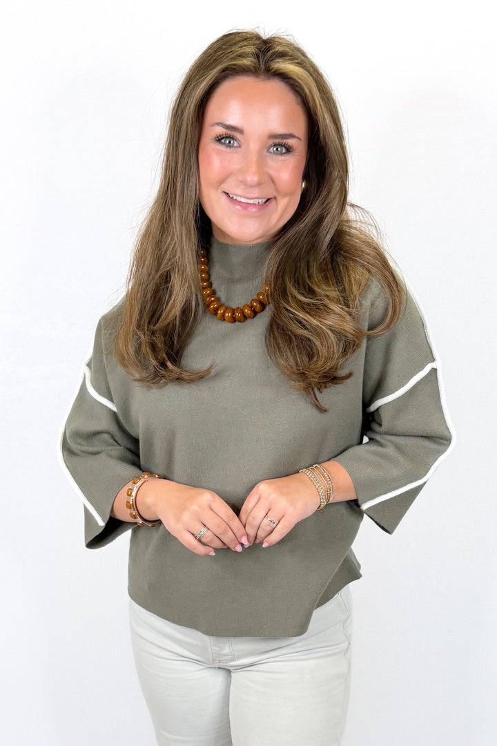 OLIVE 3/4 SLEEVE MOCK NECK SWEATER