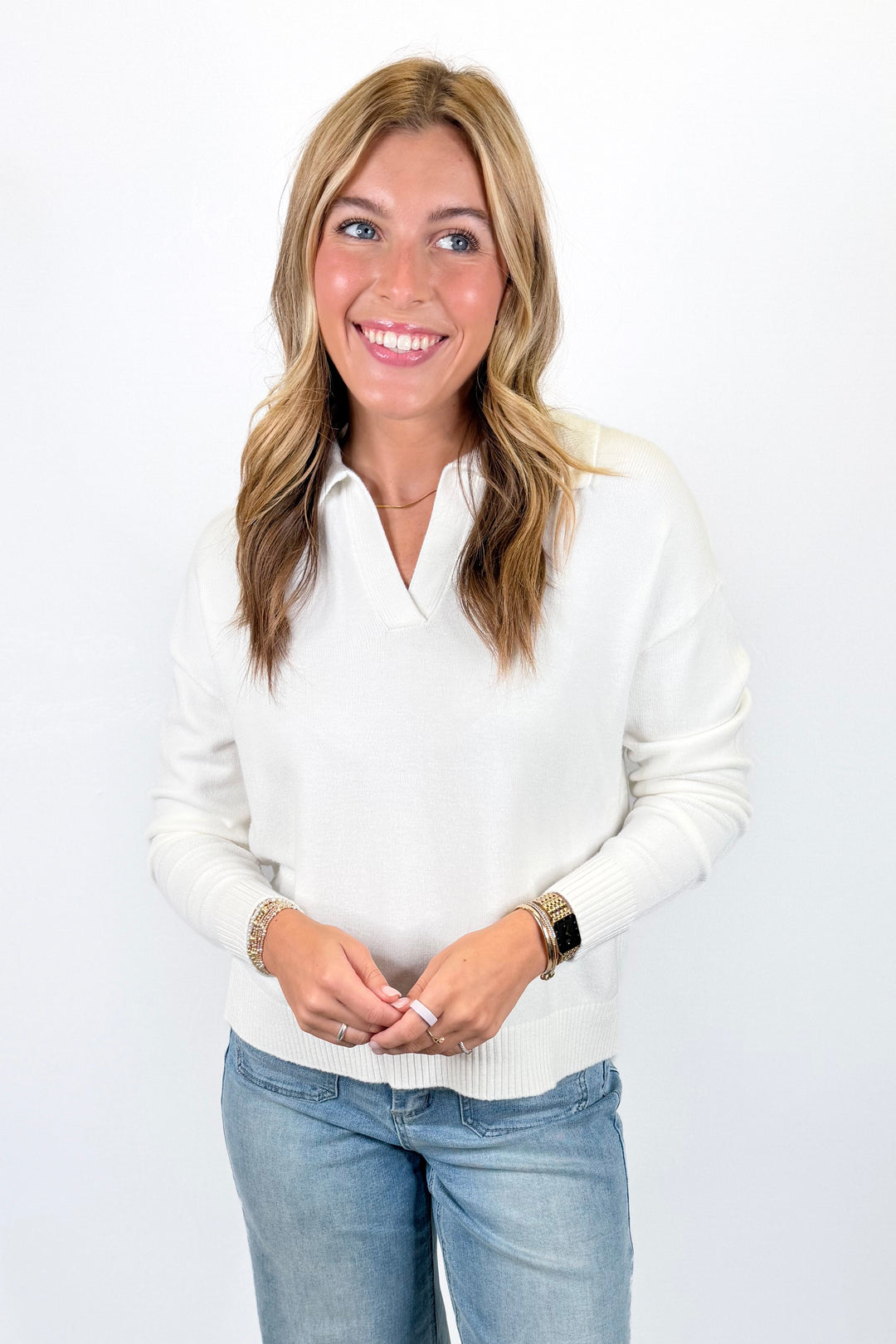IVORY COLLARED KNIT SWEATER