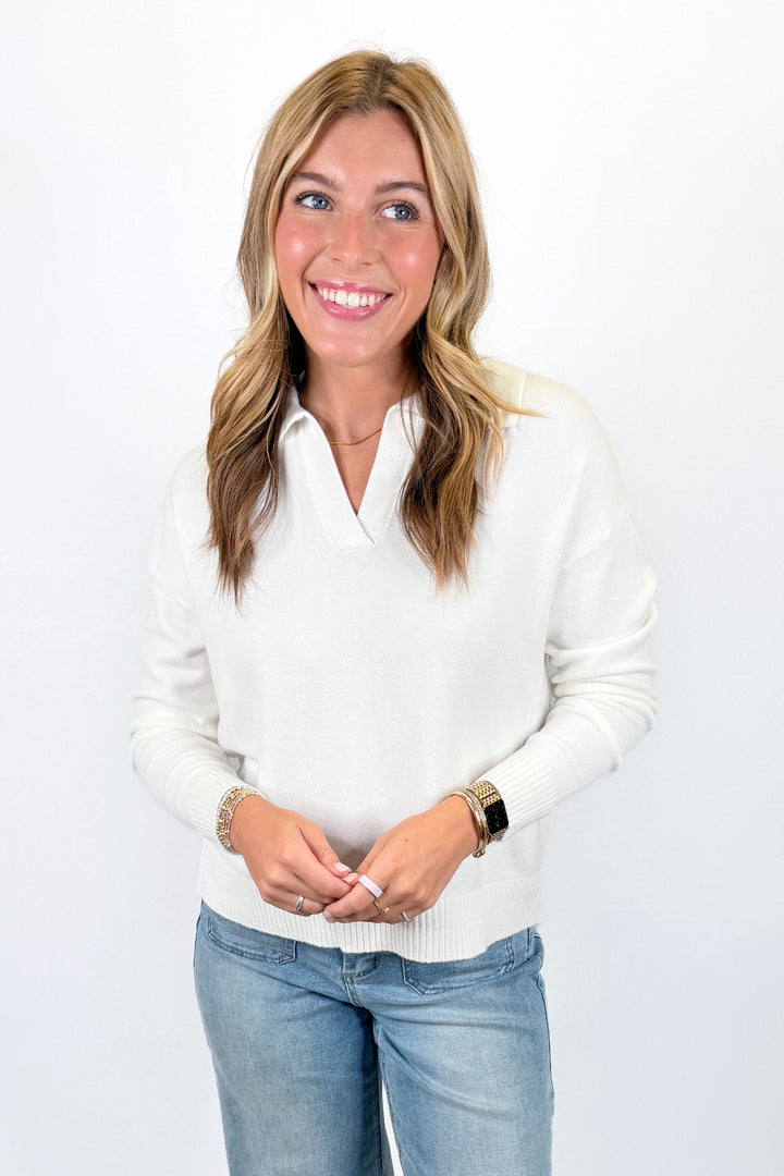 IVORY COLLARED KNIT SWEATER