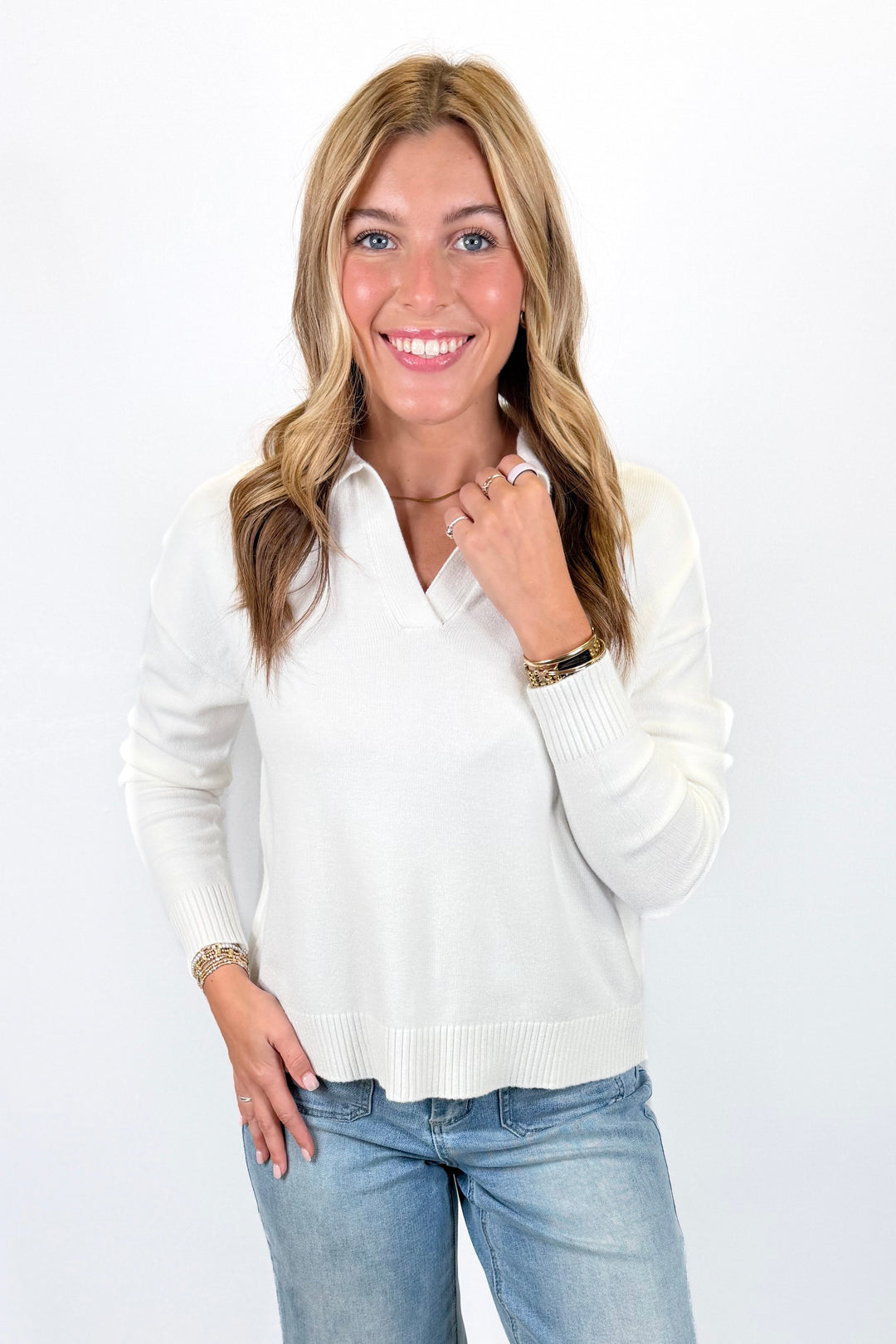 IVORY COLLARED KNIT SWEATER