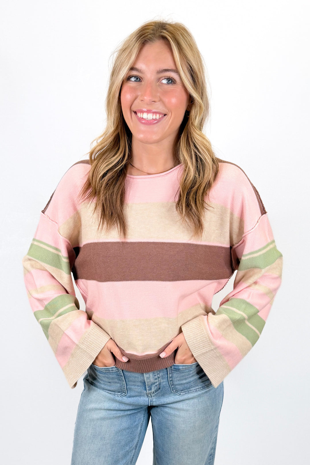 PINK & BROWN STRIPE SWEATER