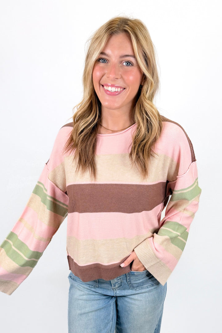 PINK & BROWN STRIPE SWEATER