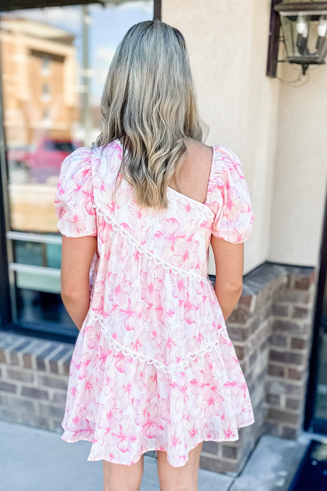 PINK FLORAL ASYMMETRICAL TIERED DRESS