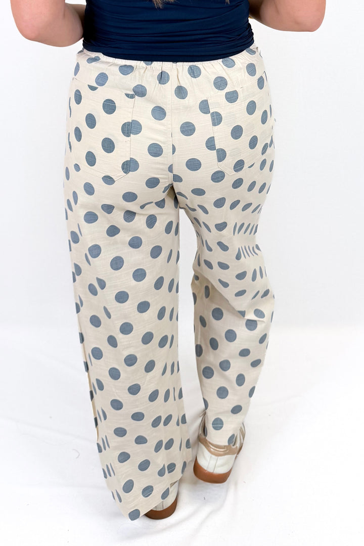BLUE POLKA DOT WIDE LEG PANTS