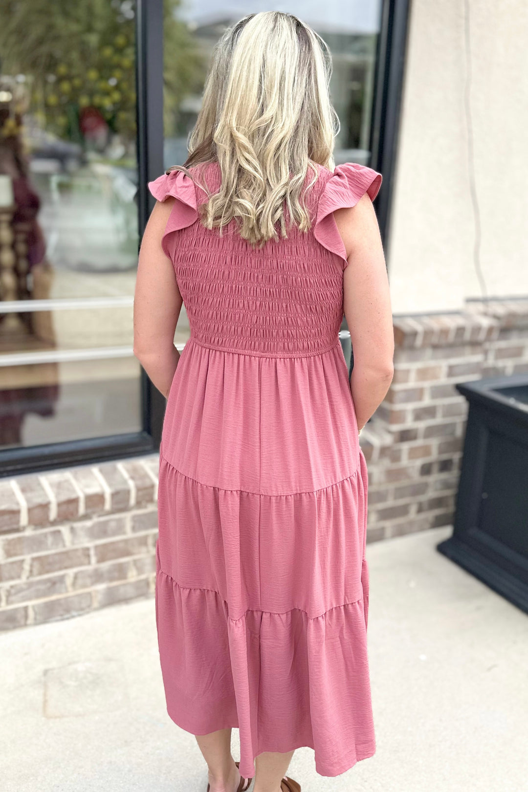 MAUVE SMOCKED BUST MIDI DRESS