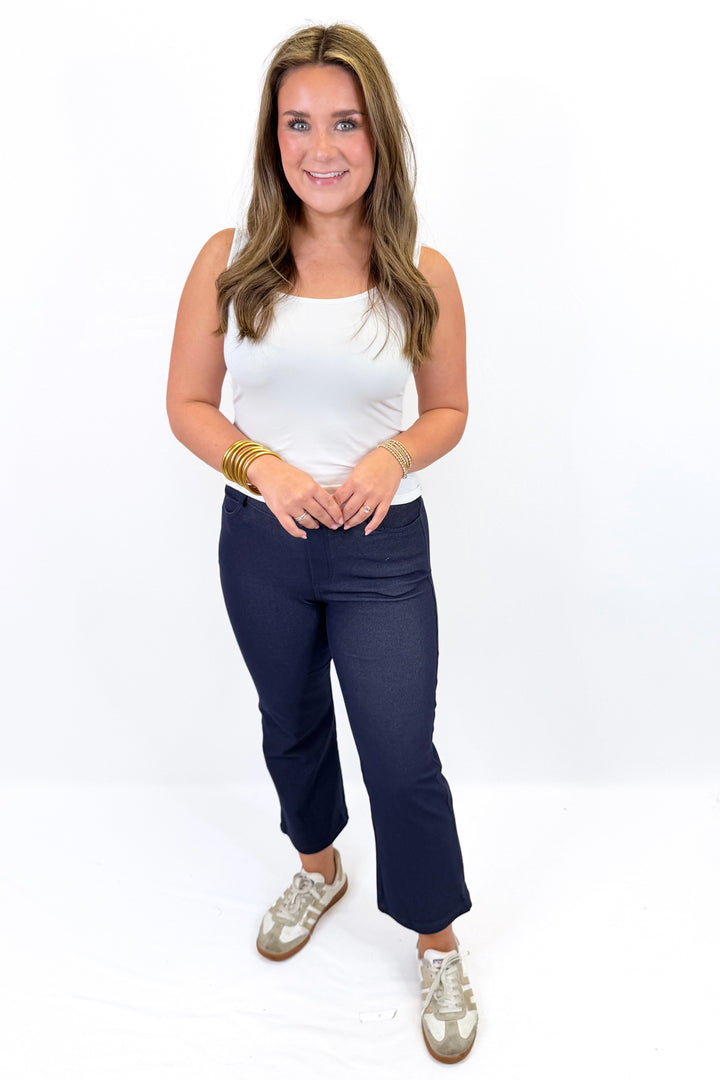 NAVY STRAIGHT LEG CROPPED PULL-ON PANTS