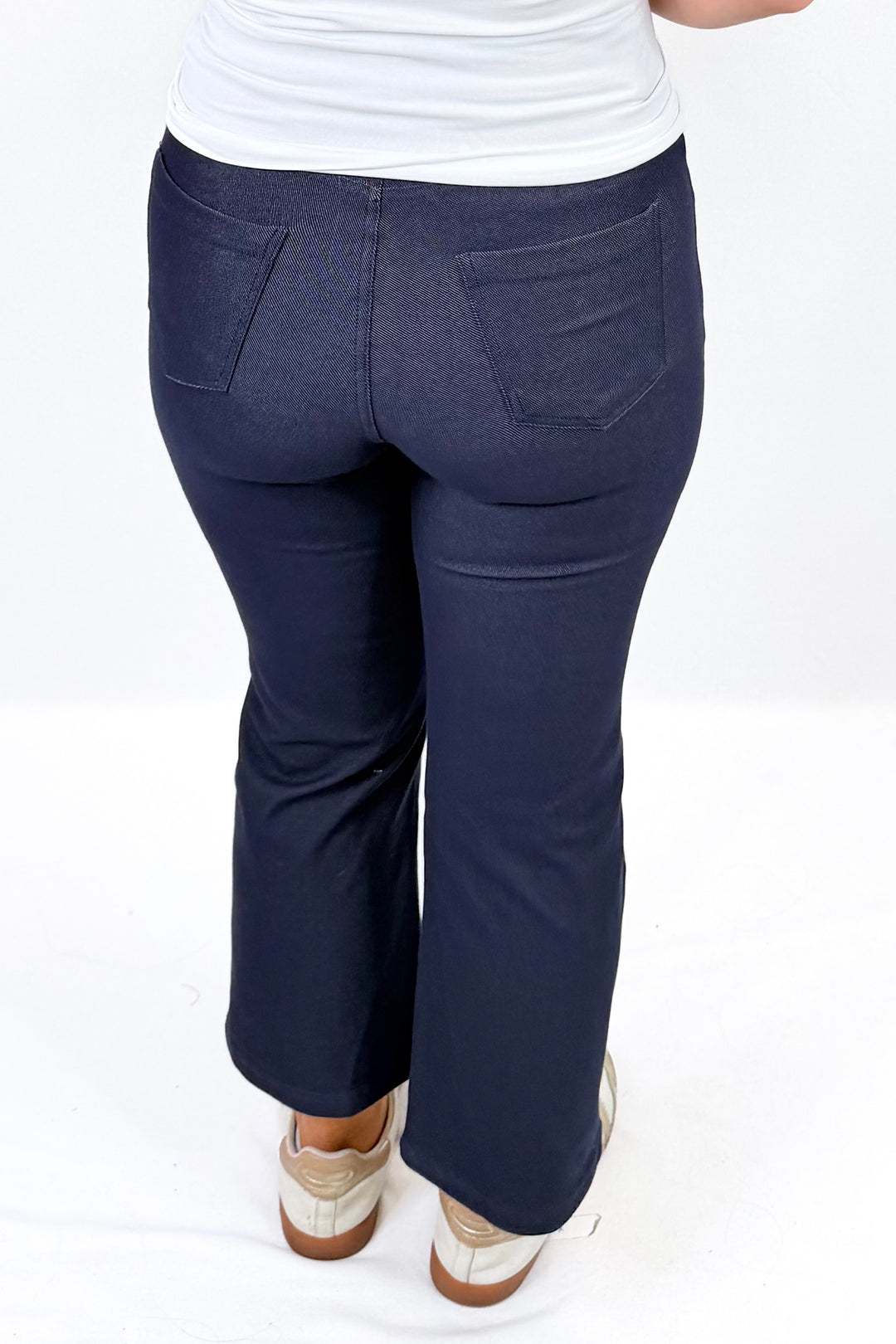 NAVY STRAIGHT LEG CROPPED PULL-ON PANTS