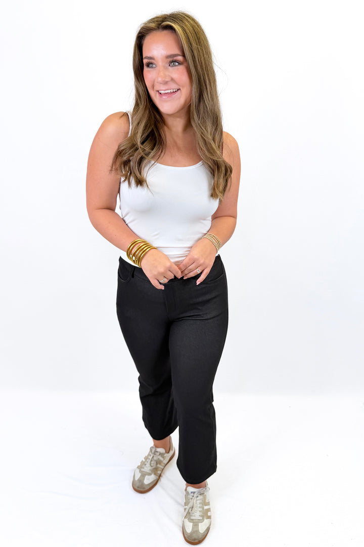 BLACK STRAIGHT LEG CROPPED PULL-ON PANTS