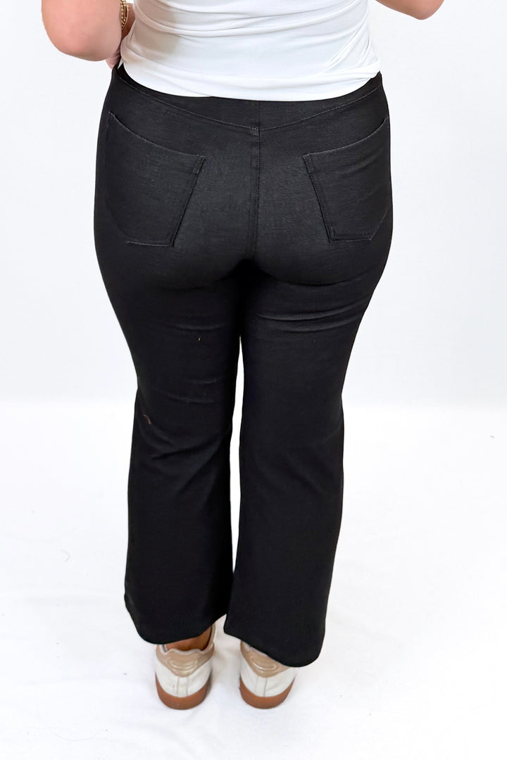 BLACK STRAIGHT LEG CROPPED PULL-ON PANTS