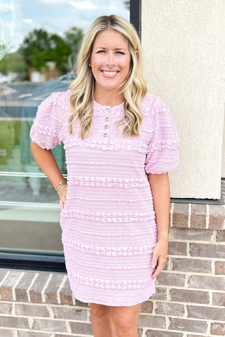 PINK TEXTURED GOLD BUTTON DRESS