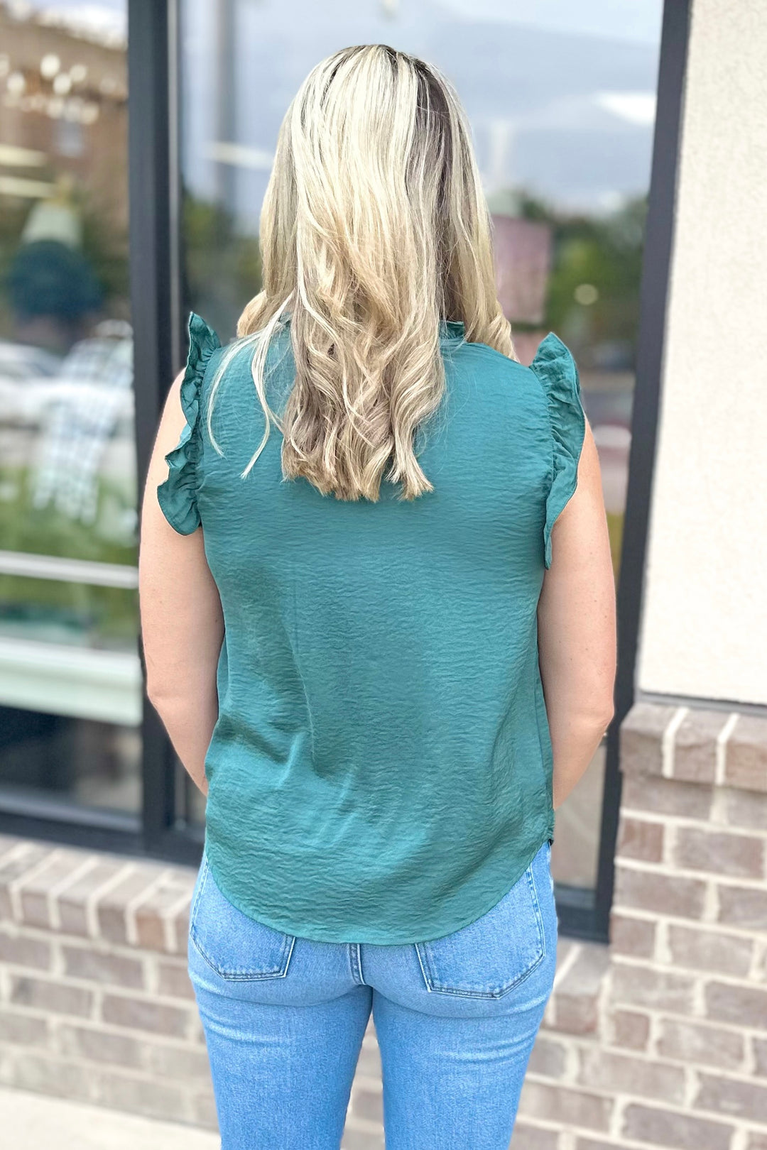 TEAL SATIN TIE FRONT TOP