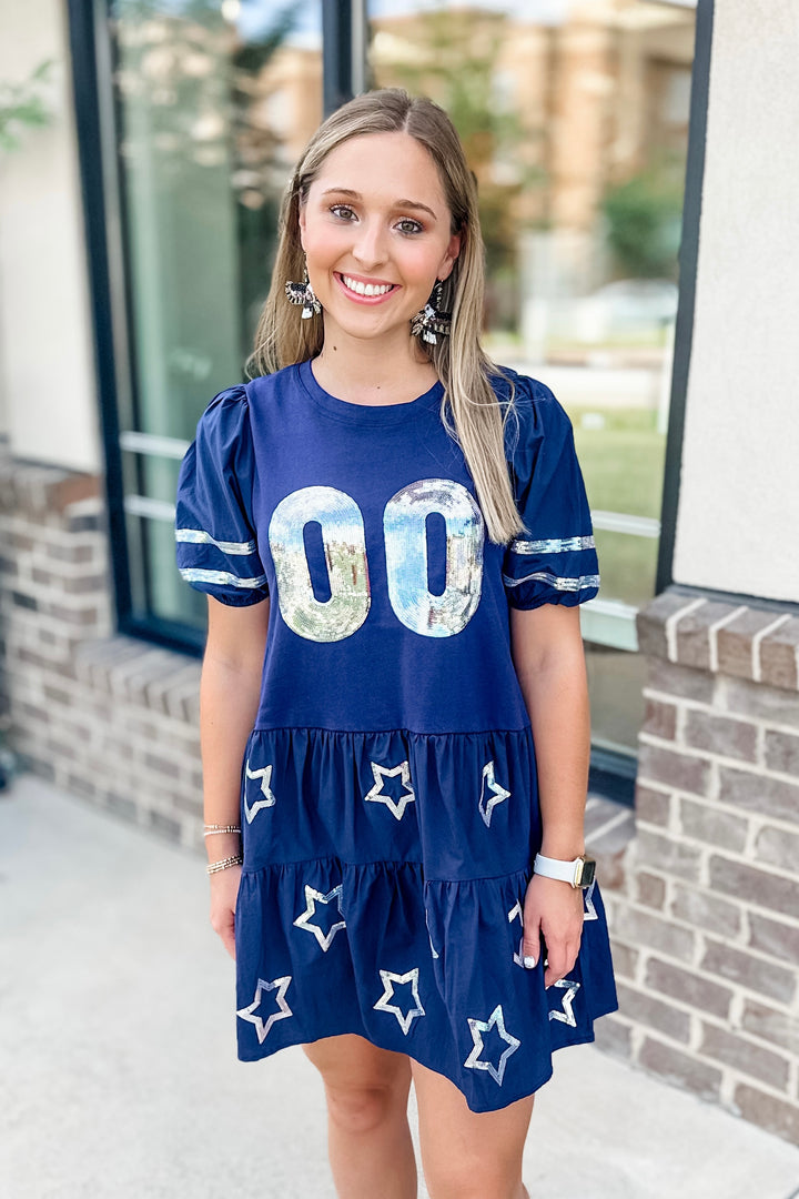 NAVY & SILVER SEQUIN GAME DAY DRESS