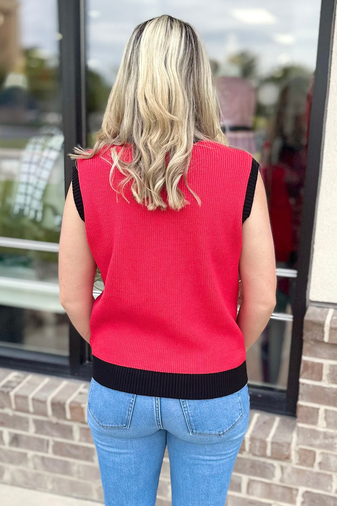 RED & BLACK SEQUIN BULLDOG SWEATER VEST