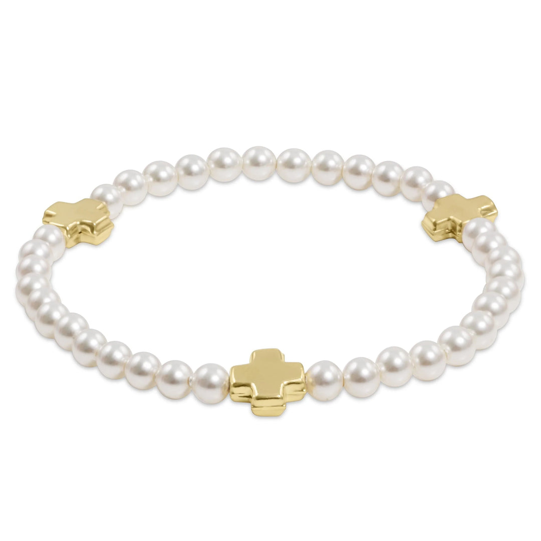 Signature Cross Small 3mm Pearl Bracelet - Gold