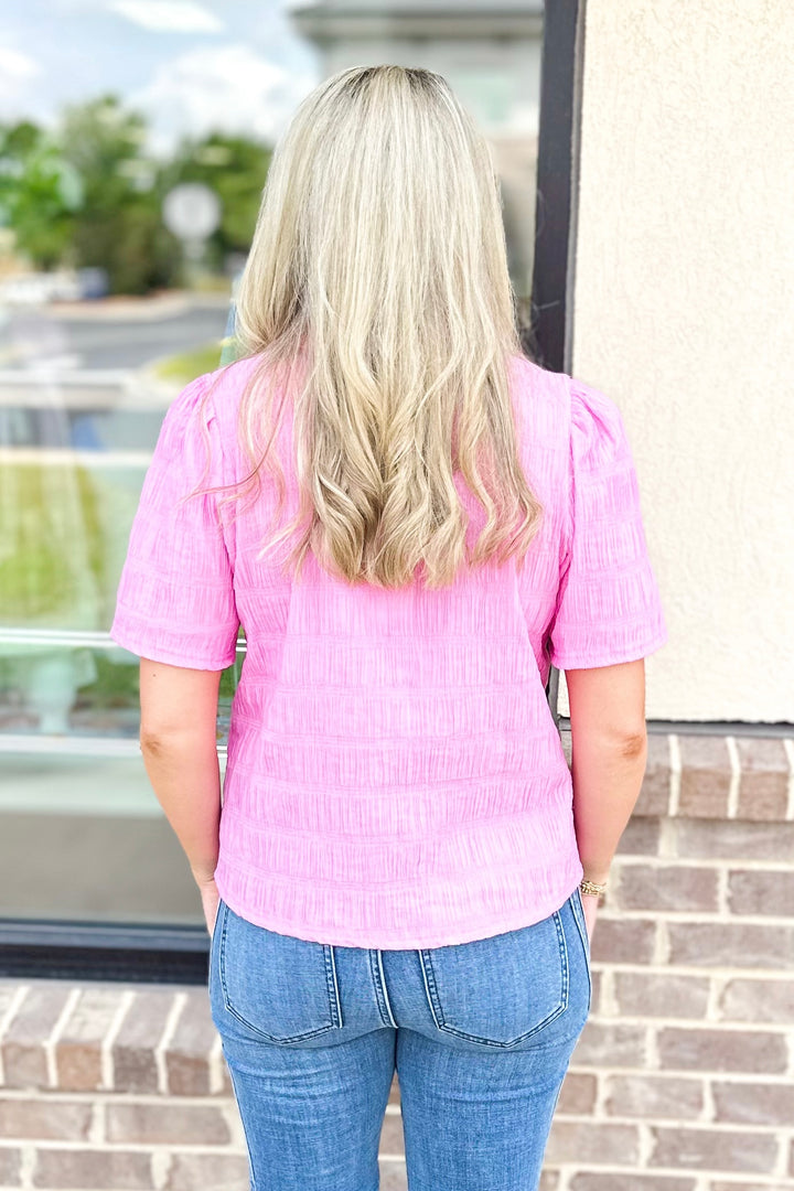 PINK TEXTURED GOLD BUTTON COLLARED TOP