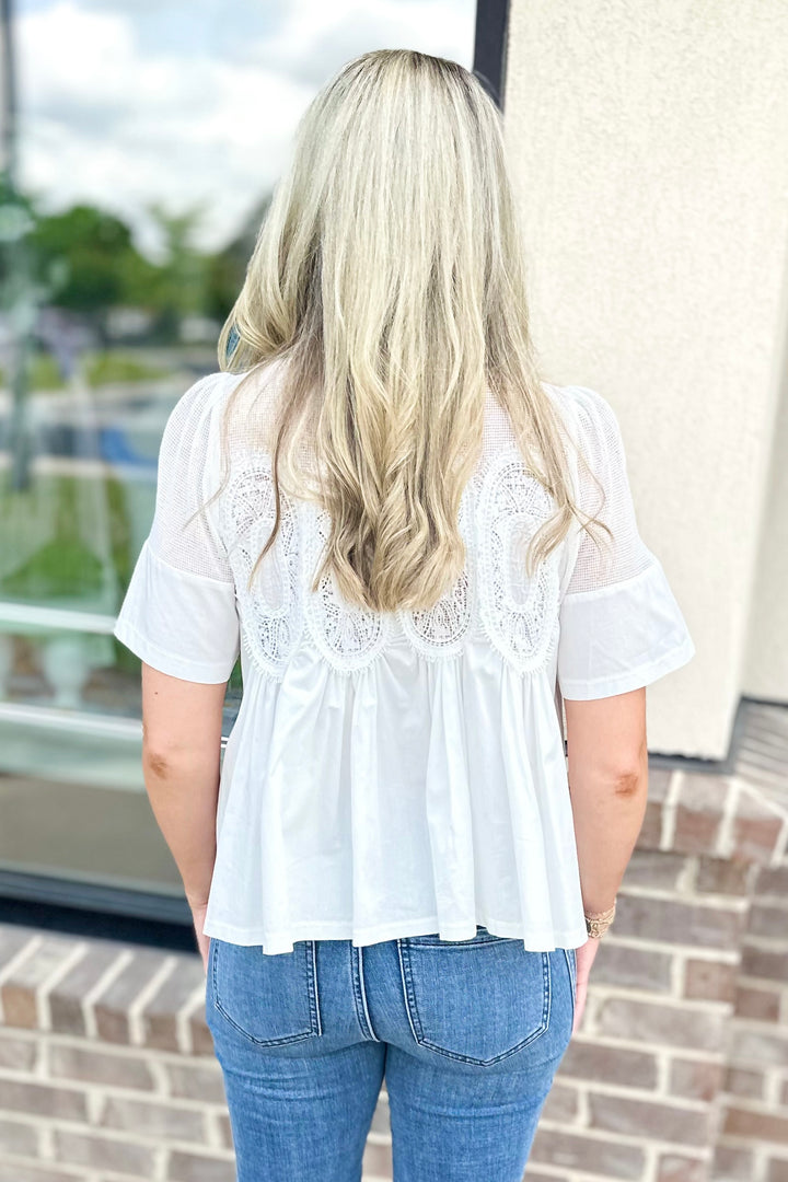 WHITE MESH APPLIQUE TOP