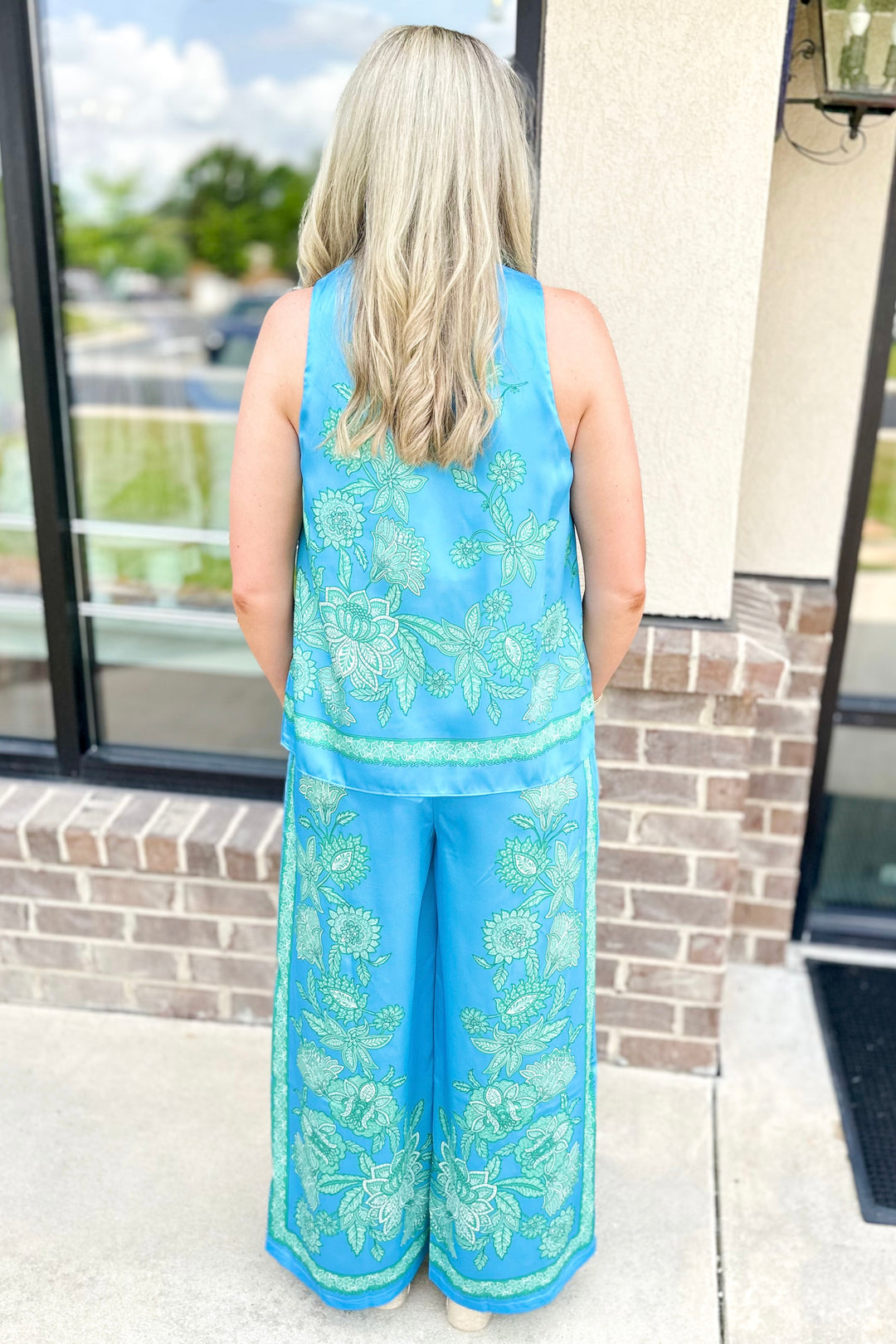 GREEN & BLUE FLORAL WIDE LEG PANTS