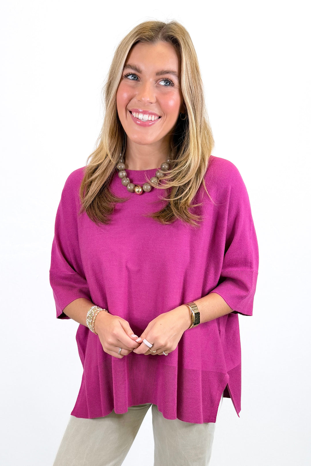 MAGENTA HALF SLEEVE OVERSIZED SWEATER