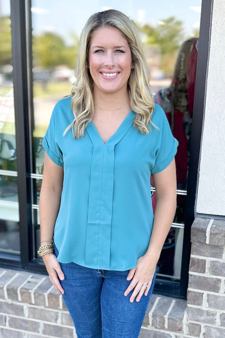 TEAL VNECK BLOUSE