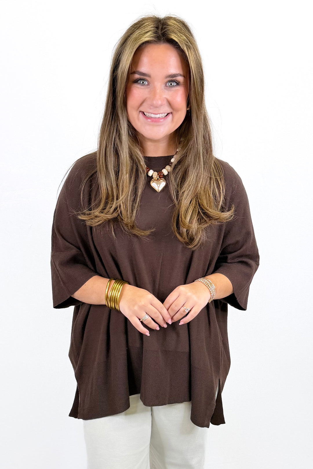 BROWN HALF SLEEVE OVERSIZED SWEATER