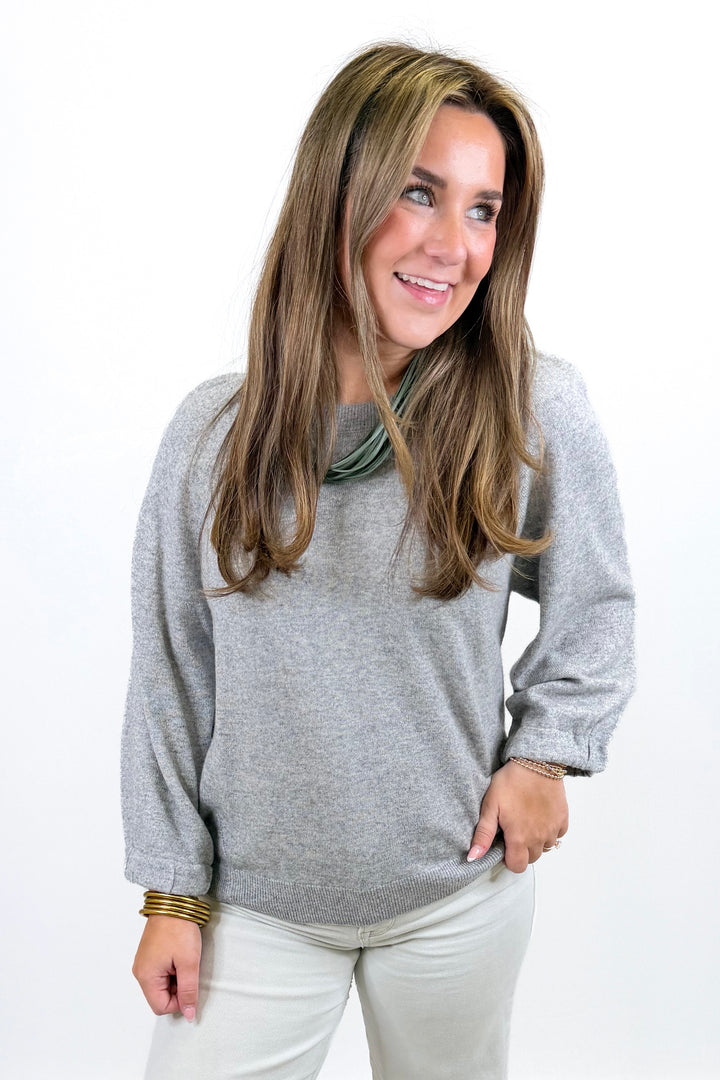 GREY CASHMERE BLEND RAGLAN SLEEVE SWEATER