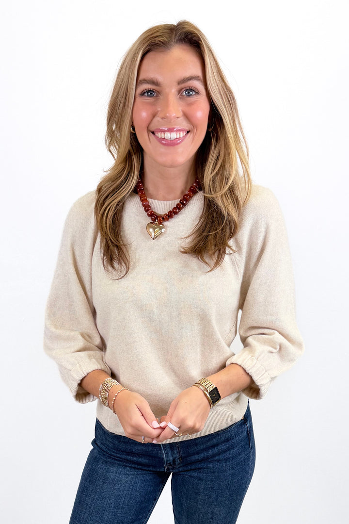 OATMEAL CASHMERE BLEND RAGLAN SLEEVE SWEATER