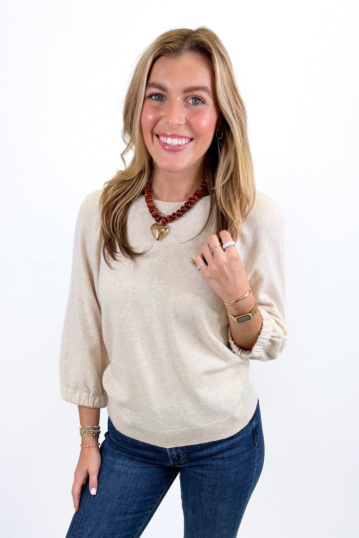 OATMEAL CASHMERE BLEND RAGLAN SLEEVE SWEATER