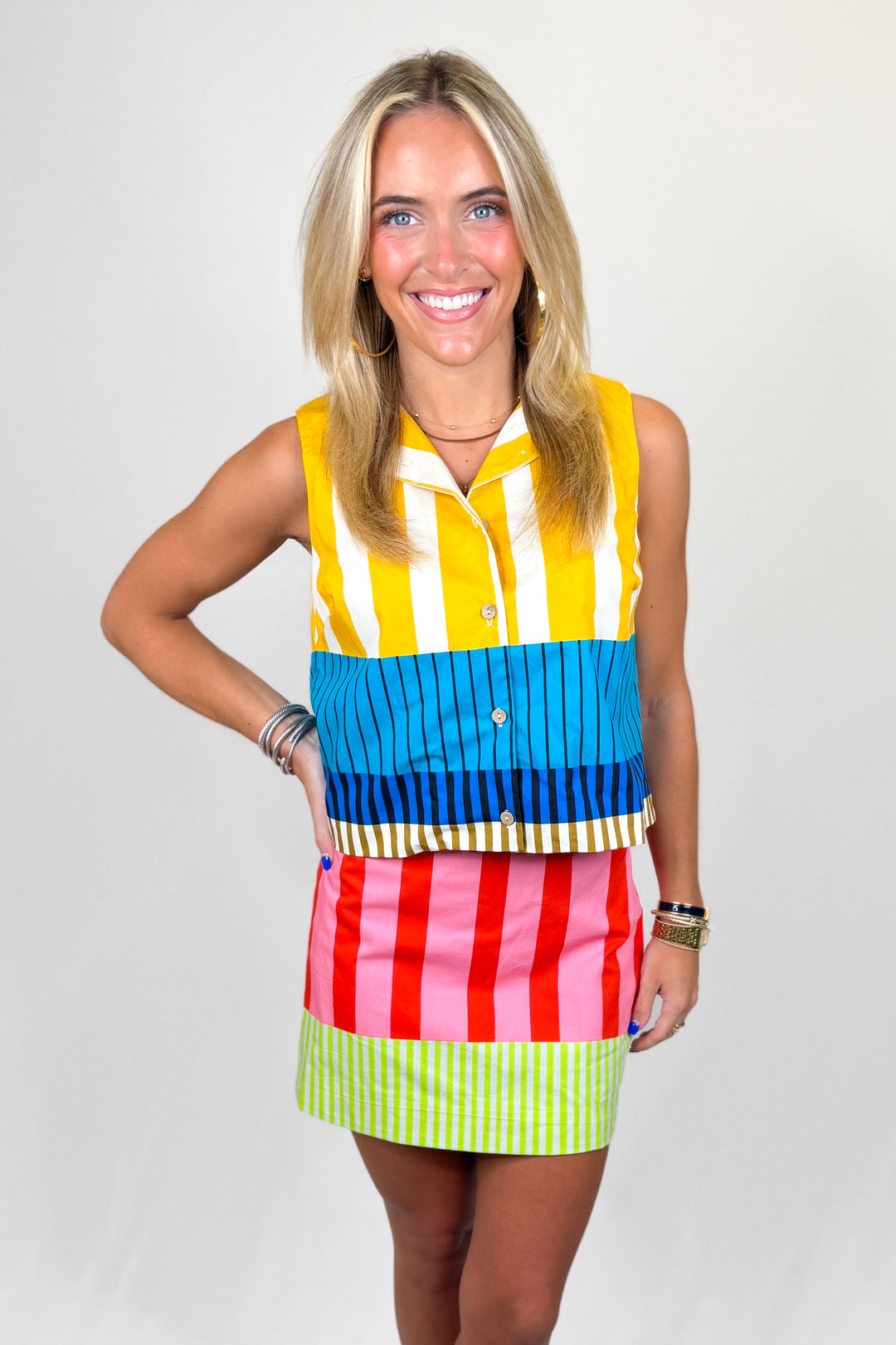 KARLIE: MULTI STRIPE SLEEVELESS TOP & SKIRT SET