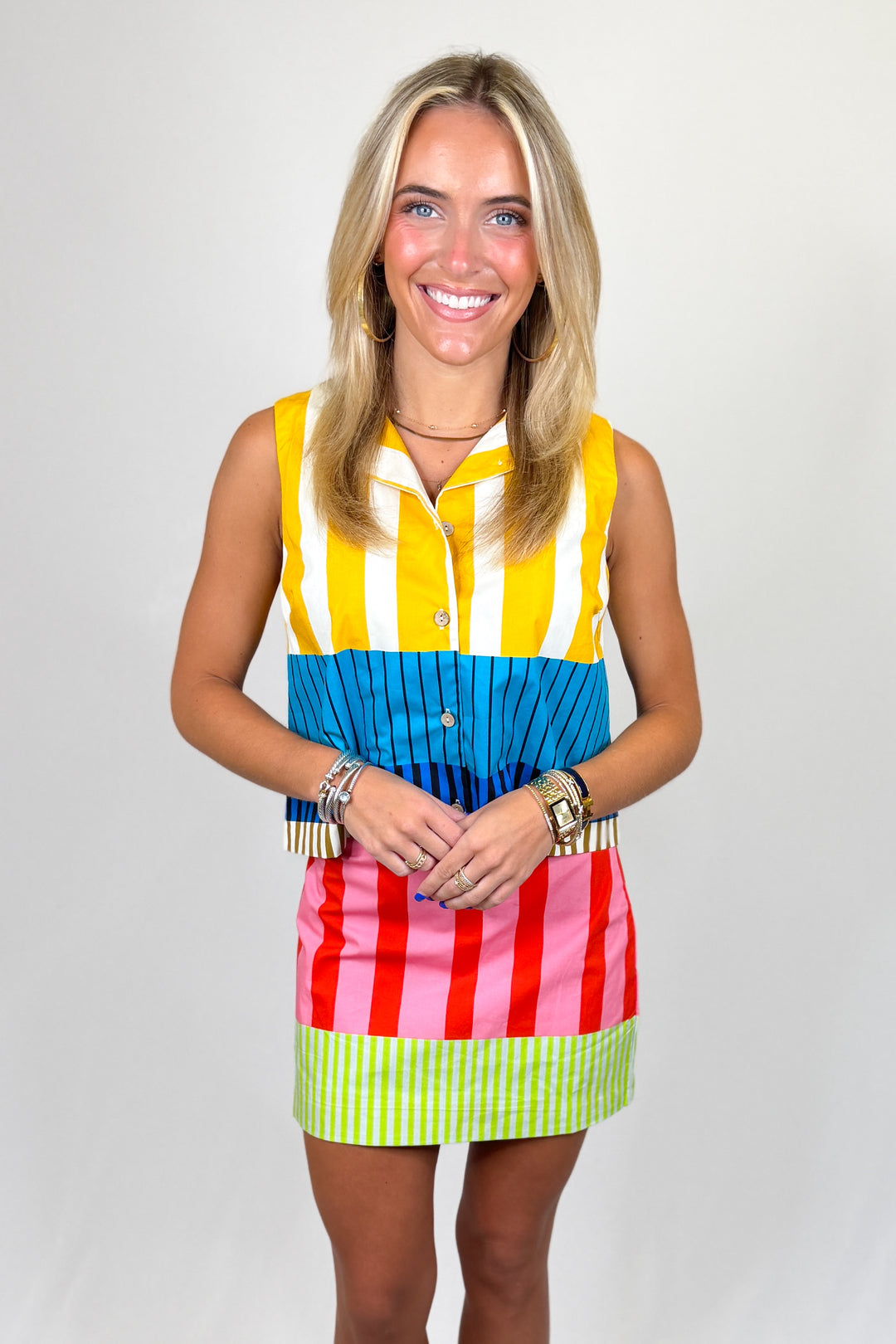 KARLIE: MULTI STRIPE SLEEVELESS TOP & SKIRT SET