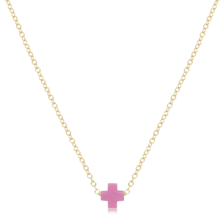 16" NECKLACE GOLD - SIGNATURE CROSS SMALL BRIGHT PINK