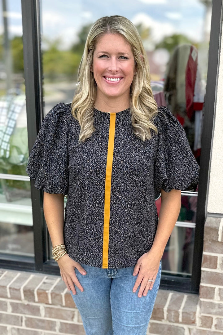 NAVY & MUSTARD CHEETAH PRINT TOP