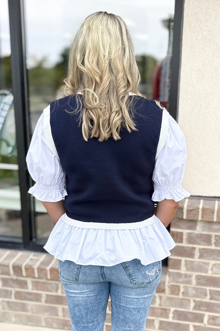 NAVY LAYERED SWEATER VEST TOP