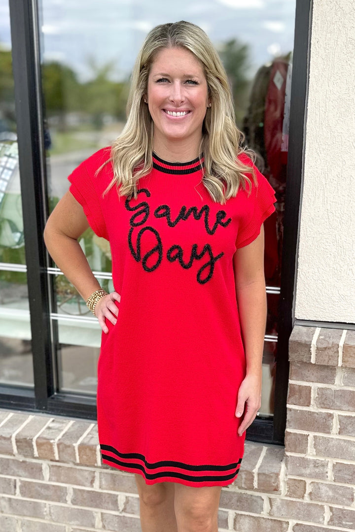 RED & BLACK GAME DAY SCRIPT DRESS