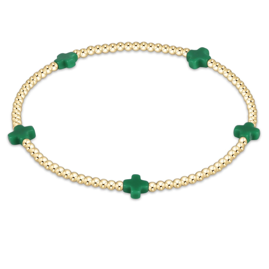 signature crosses in emerald on gold 2mm bracelet 