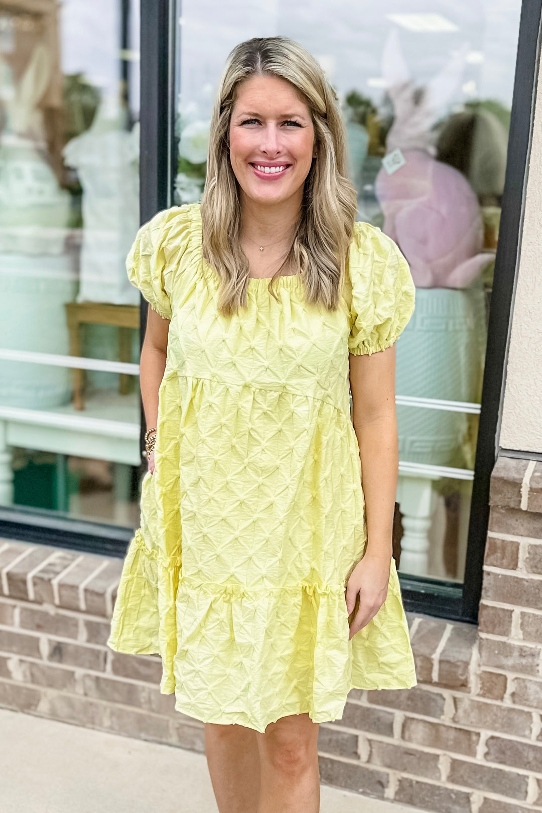 YELLOW TEXTURED TIERED BABYDOLL DRESS