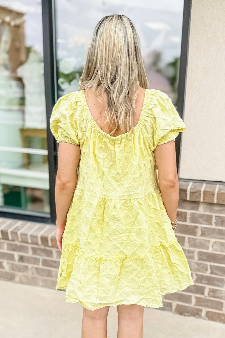 YELLOW TEXTURED TIERED BABYDOLL DRESS