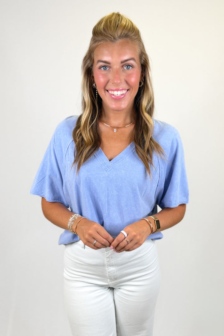 BLUE OVERSIZED VNECK TSHIRT