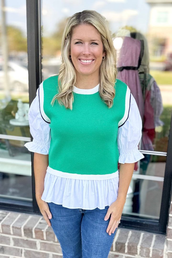 GREEN LAYERED SWEATER VEST TOP