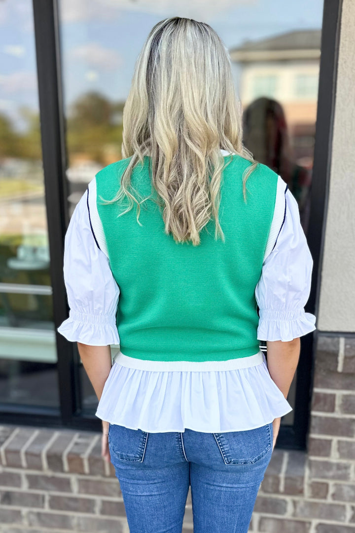 GREEN LAYERED SWEATER VEST TOP