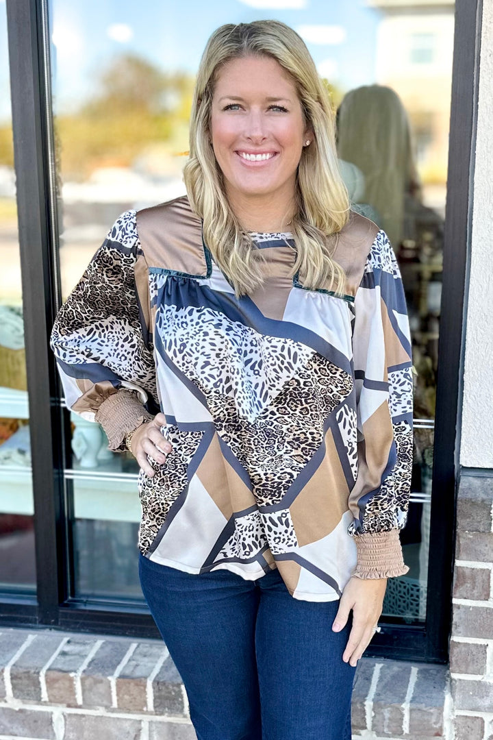 MOCHA ANIMAL PRINT MIX PRINT TOP