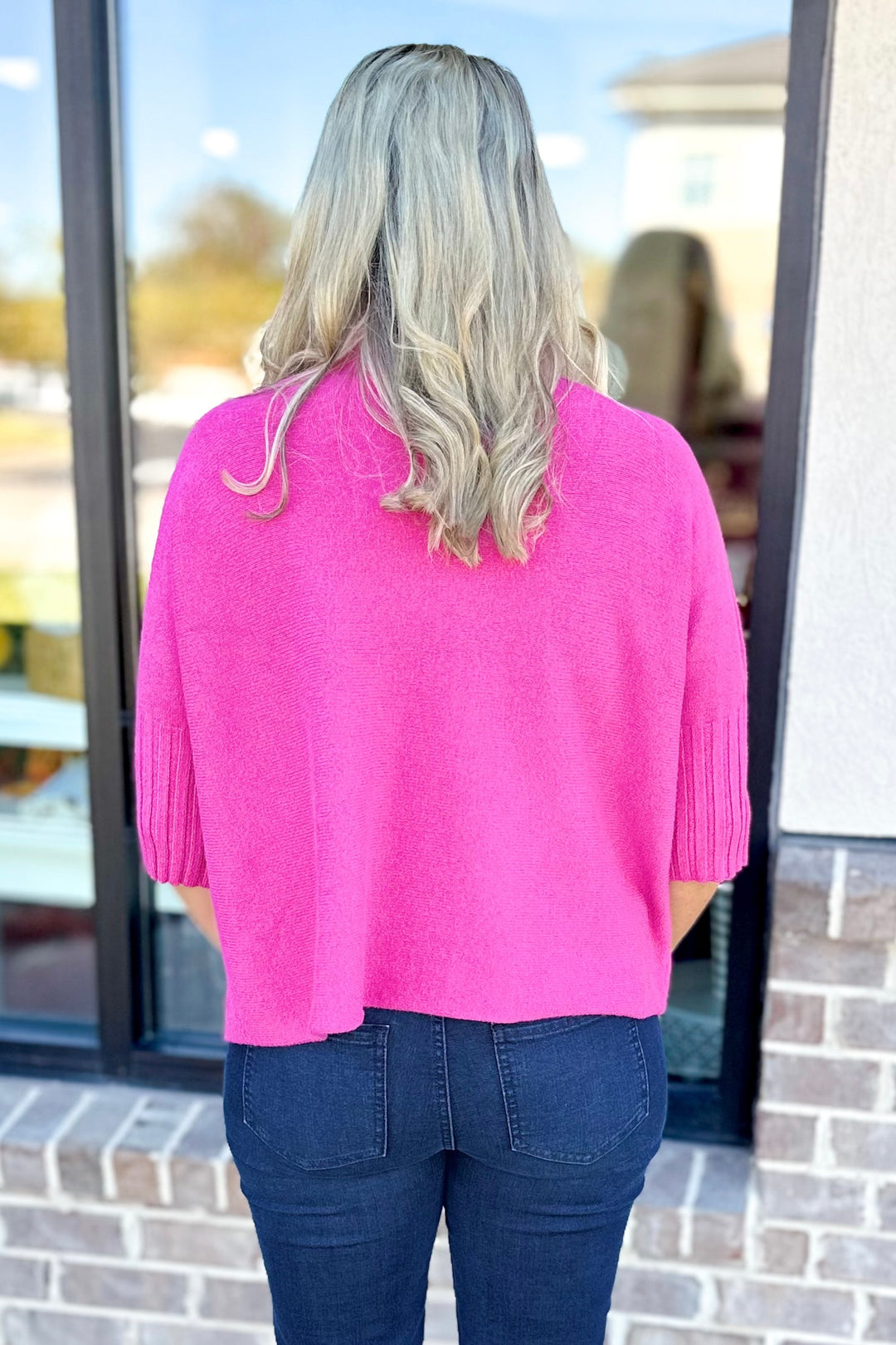 FUCHSIA TURTLENECK SHORT SLEEVE SWEATER