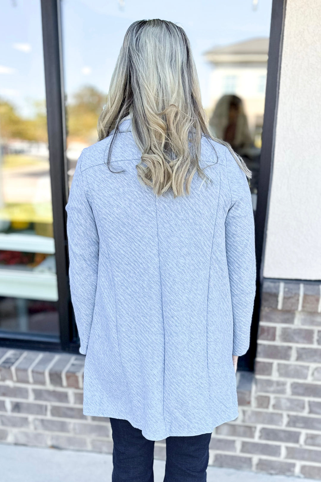 GREY TEXTURED DRAPE FRONT CARDIGAN