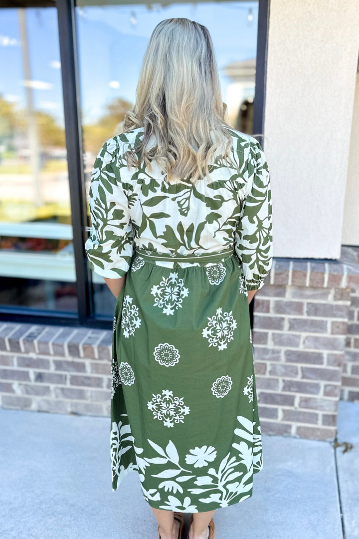 OLIVE FOLIAGE REMI DRESS