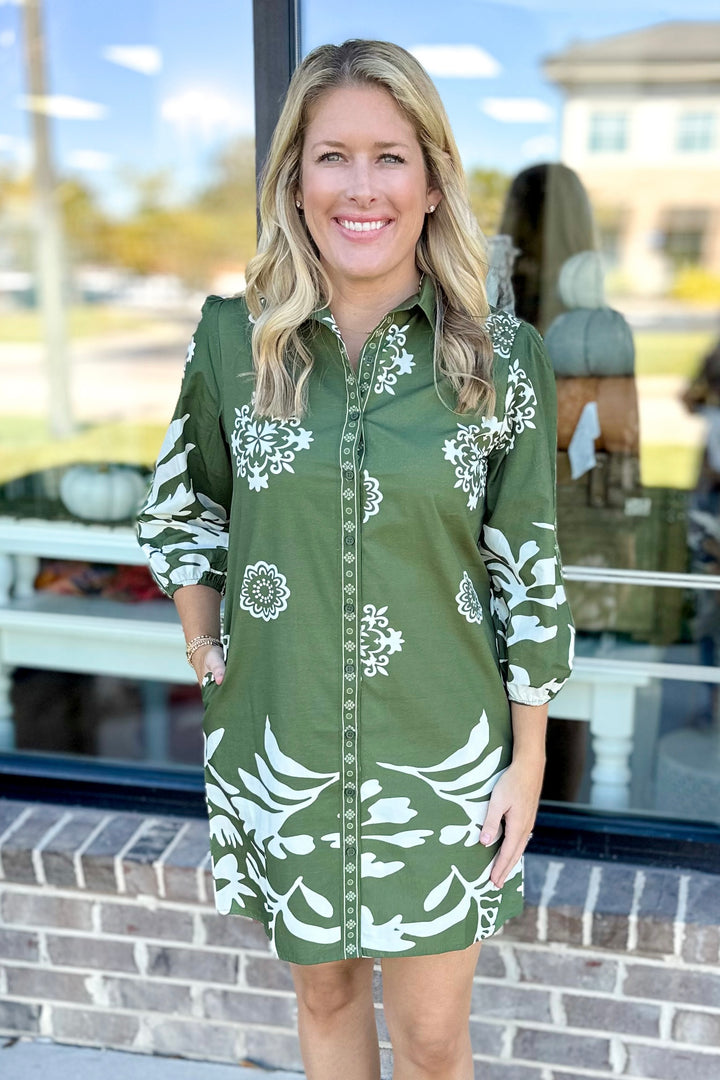 OLIVE FOLIAGE AVA DRESS