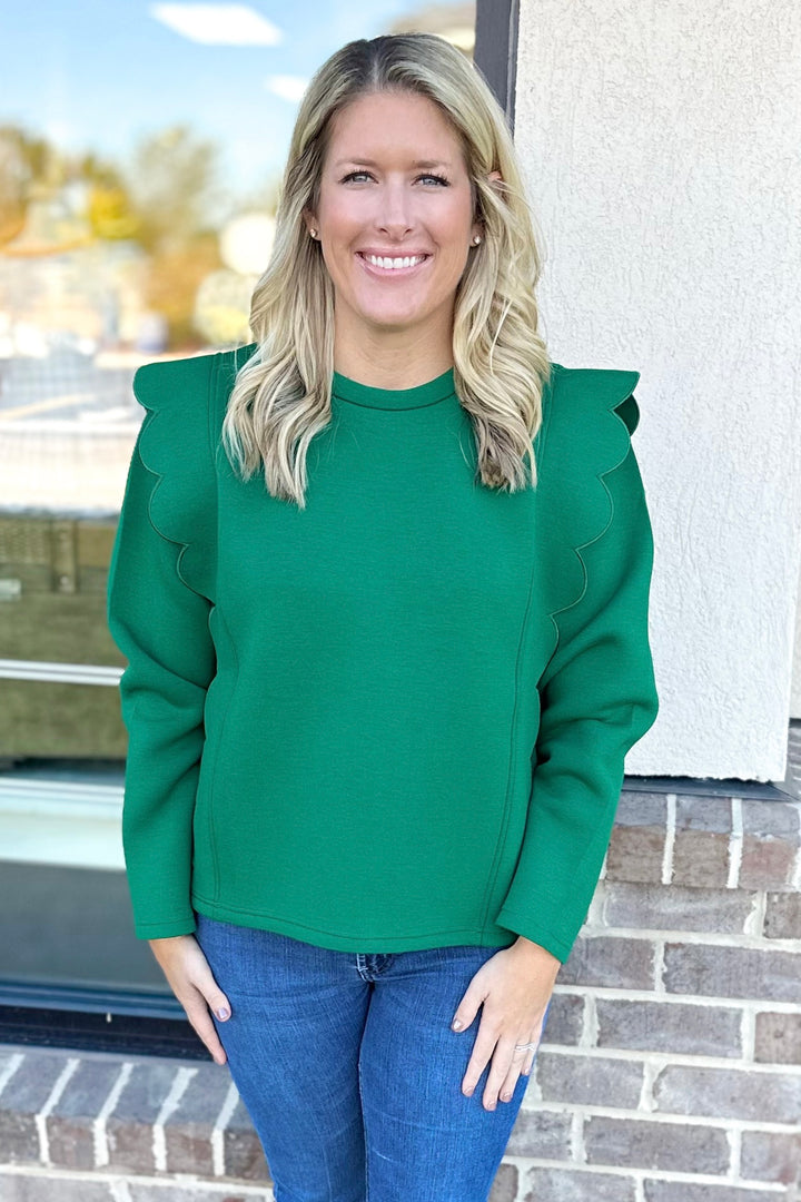 GREEN SCALLOP TRIM SCUBA TOP