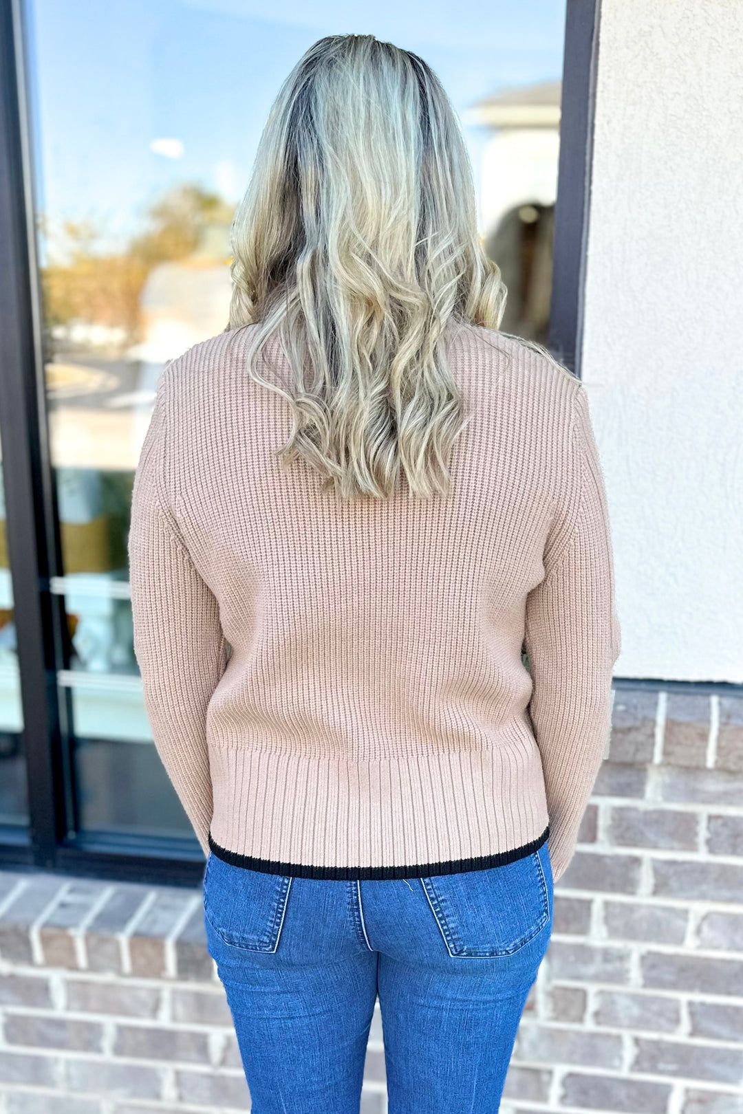 TAUPE & BLACK TRIM SWEATER