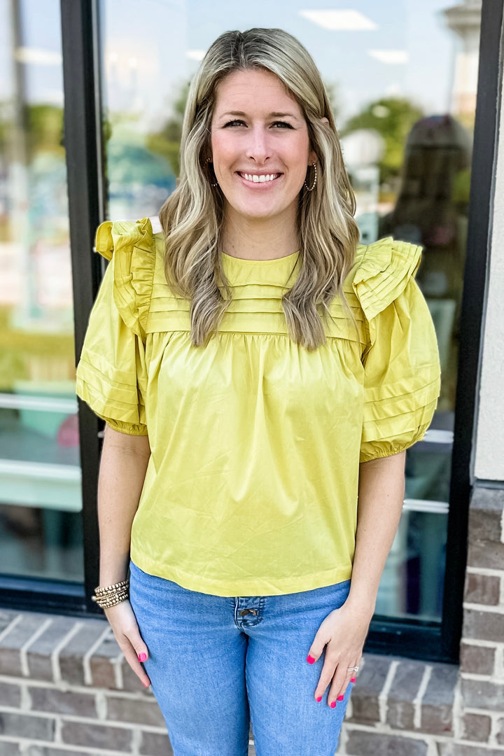 YELLOW TUCK PLEAT DETAIL TOP