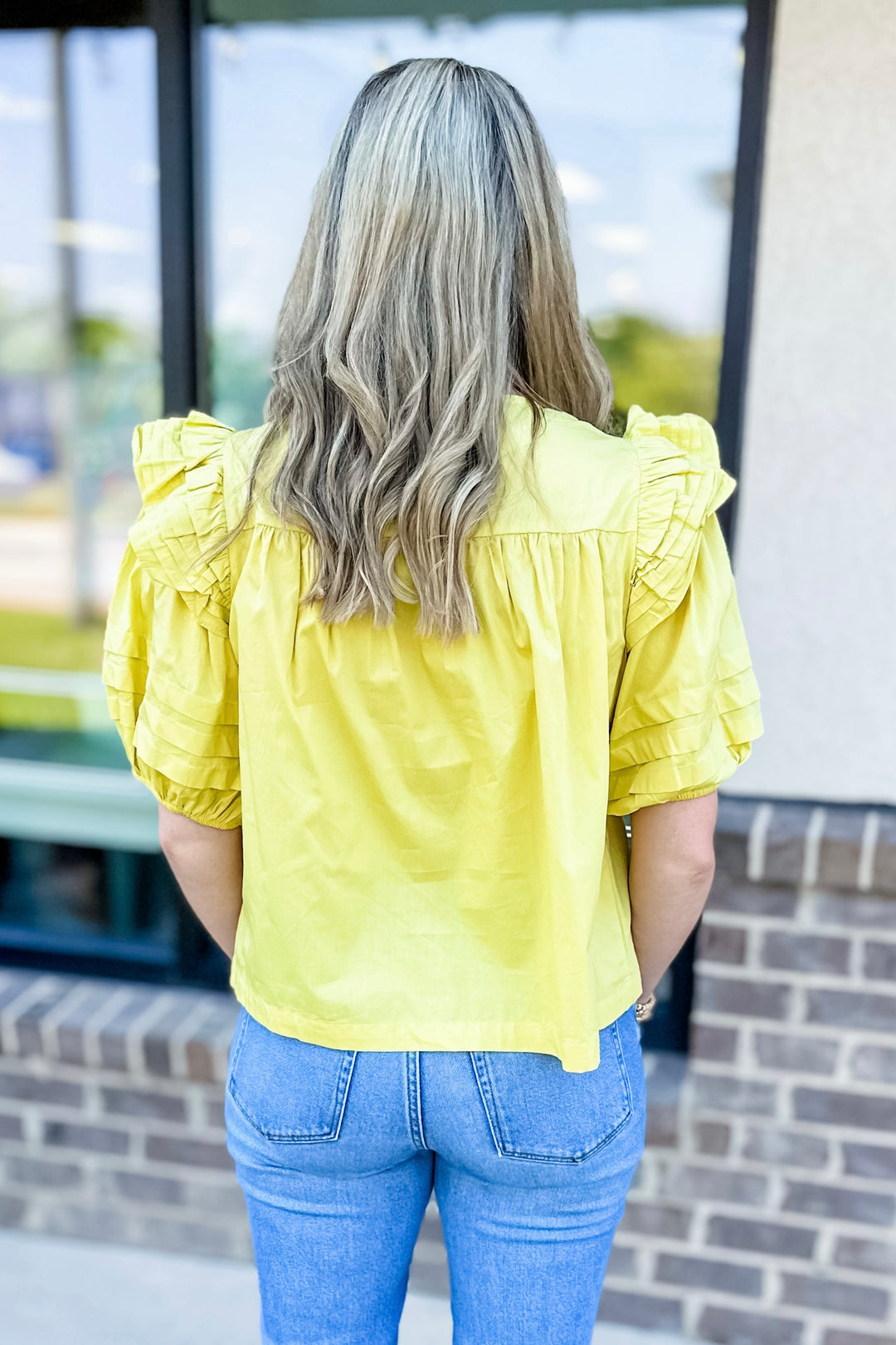 YELLOW TUCK PLEAT DETAIL TOP