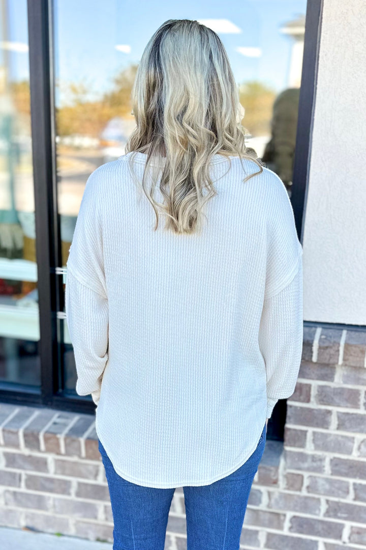 OATMEAL RIBBED LONG SLEEVE TOP