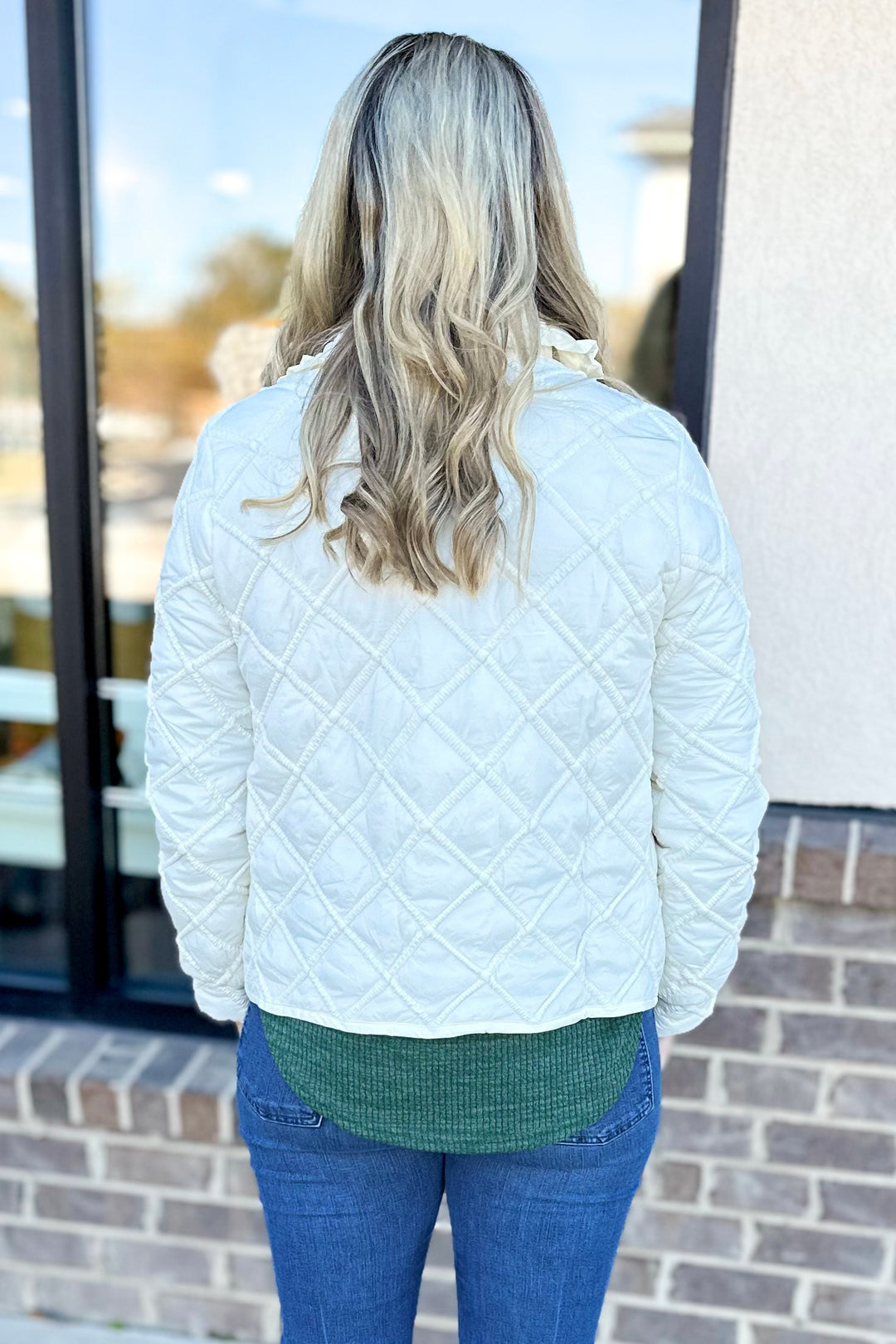 IVORY QUILTED RUFFLE TRIM JACKET